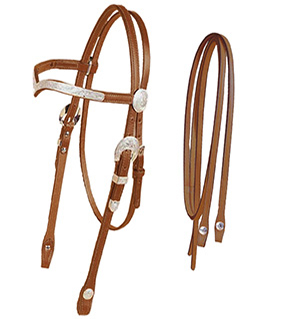 V-Brow Leather Western Headstall With Reins